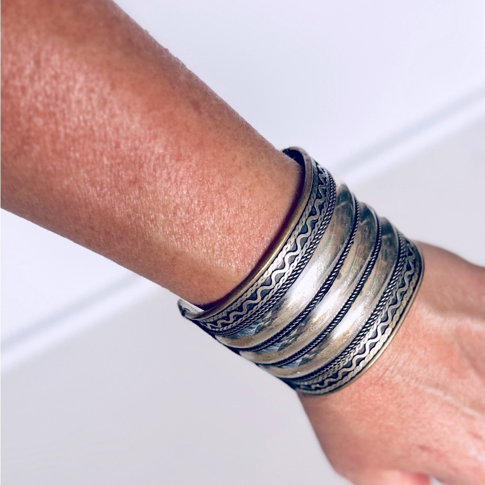 Vintage 3” Boho Silver-Toned Cuff Bracelet